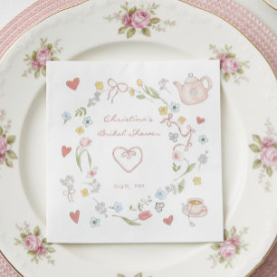 Hand Drawn Whimsical Tea Bridal Shower Napkin