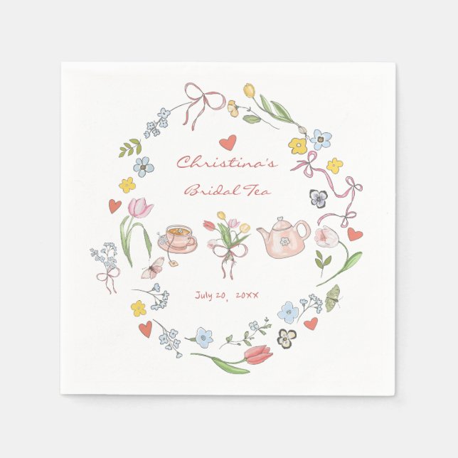Hand Drawn Whimsical Tea Bridal Shower  Napkin (Front)