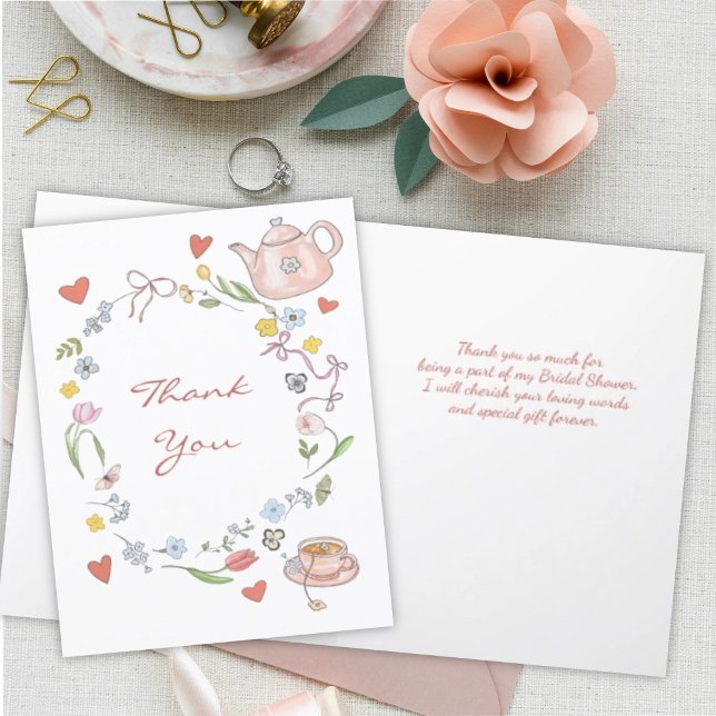 Hand Drawn Whimsical Tea Bridal Shower Thank You  Card (Creator Uploaded)
