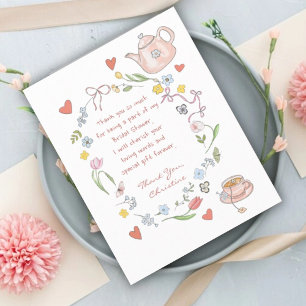 Hand Drawn Whimsical Tea Bridal Shower Thank You  Card