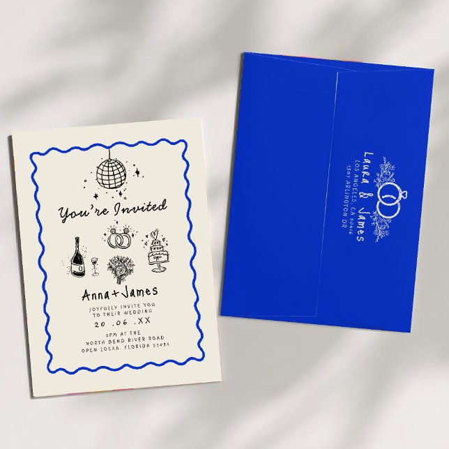  hand drawn whimsical trendy funky wedding invitation (Creator Uploaded)