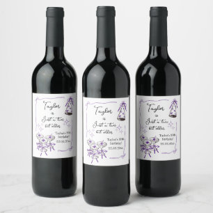 Hand Drawn Whimsical Vintage 30th birthday Martini Wine Label