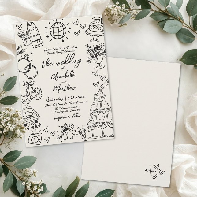 Hand Drawn Whimsical Vintage Wedding Invitation (Hand Drawn Whimsical Vintage Wedding Invitation)