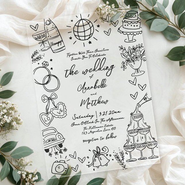 Hand Drawn Whimsical Wedding Acrylic Invitations (Hand Drawn Whimsical Wedding Acrylic Invitations)
