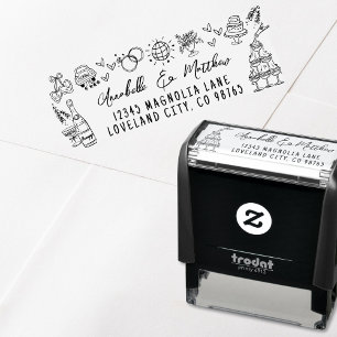 Hand Drawn Whimsical Wedding Return Address Self-inking Stamp