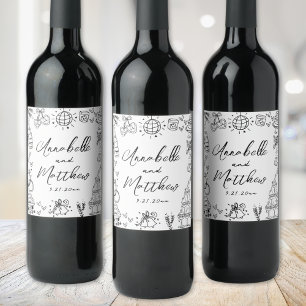 Hand Drawn Whimsical Wedding Wine Label