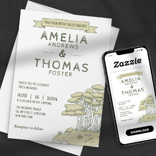 Hand-drawn Whimsical Woodland Forest Wedding Invitation