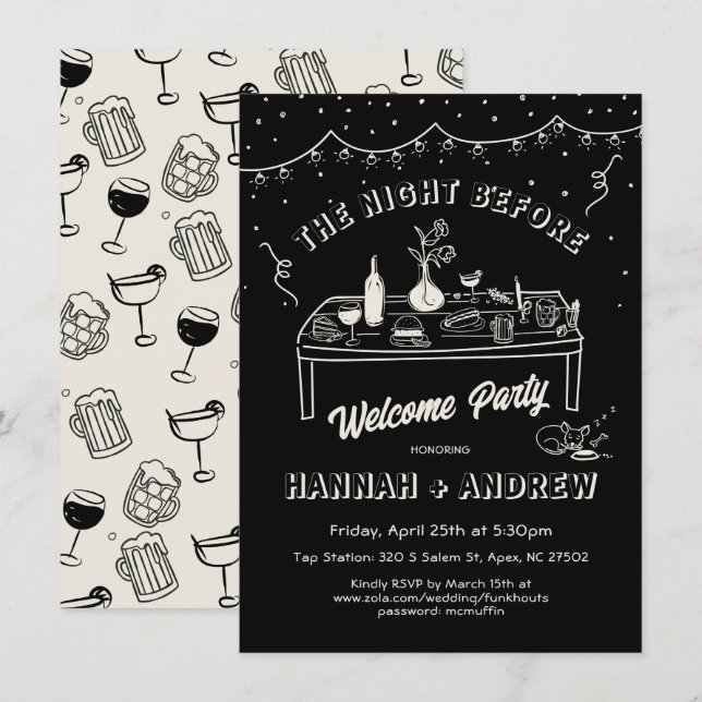 Hand drawn whimsicalWelcome Night Before chihuahua Invitation (Front/Back)