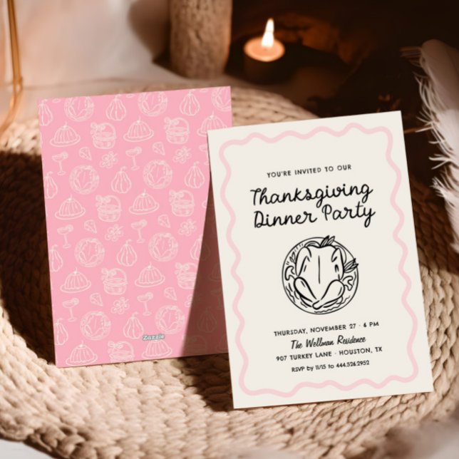 Hand Drawn Whimsy Bow Thanksgiving Dinner Invite (Creator Uploaded)
