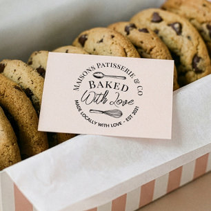 Hand Drawn Whisk Spoon Baked With Love Bakery Rubber Stamp