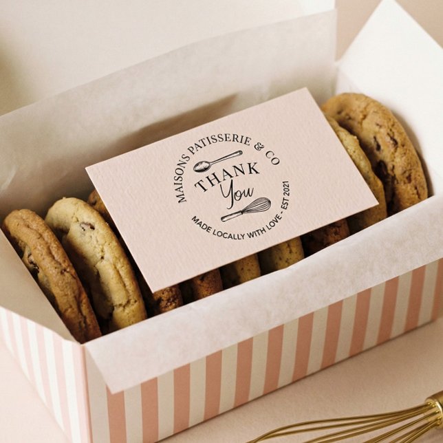 Hand Drawn Whisk Spoon Bakery Business Thank You Rubber Stamp (Hand Drawn Floral Cupcake Shop Bakery Business Rubber Stamp)