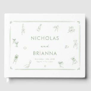Hand Drawn White and Green Wedding Guest Book