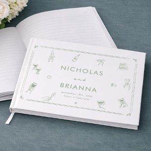 Hand Drawn White and Green Wedding Guest Book