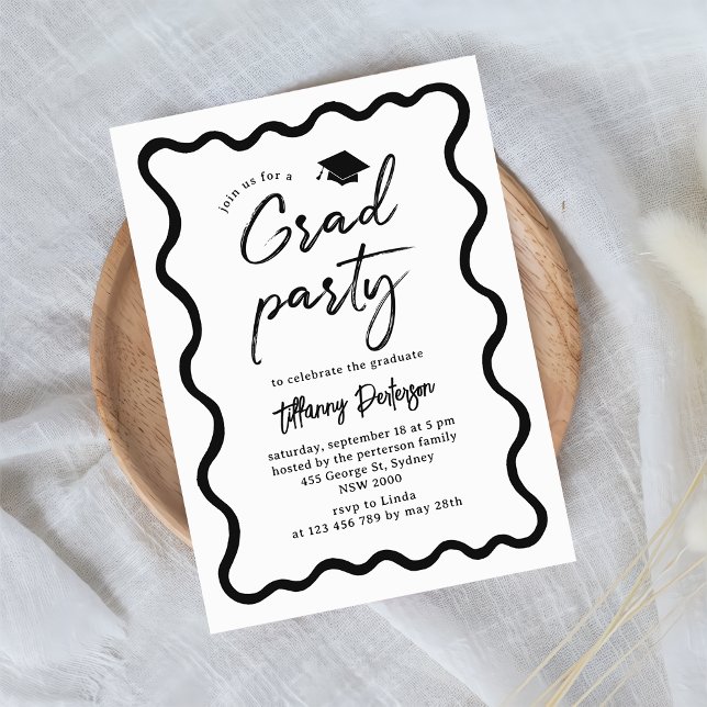 Hand Drawn White Graduation Party Invitation (Creator Uploaded)