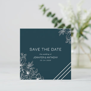 Hand Drawn White Leaves  Save The Date