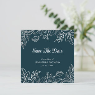 Hand Drawn White Leaves  Save The Date