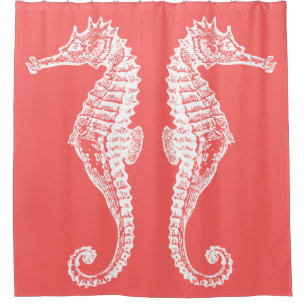 Hand Drawn White Seahorse Classy Coral
