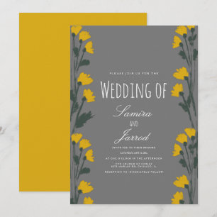 Hand-Drawn Wild Floral Botanical Yellow Wedding Invitation
