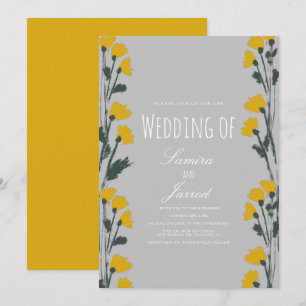 Hand-Drawn Wild Floral Botanical Yellow Wedding Invitation
