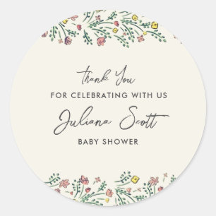 Hand Drawn Wildflower Thank You Baby Shower  Classic Round Sticker