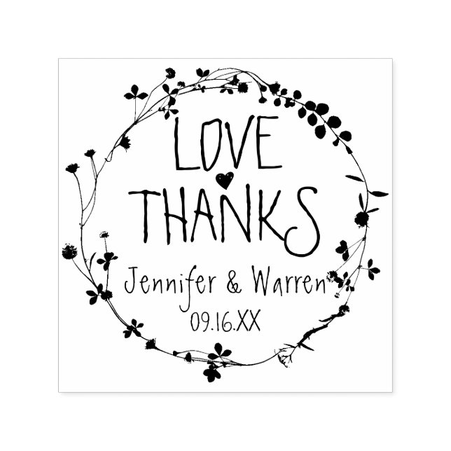 Hand Drawn Wildflower Wreath Thank You Self-inking Stamp (Design)
