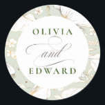Hand-drawn Wildflowers Elegant Gold Wedding Classic Round Sticker<br><div class="desc">Wildflowers minimalist sage green stickers</div>
