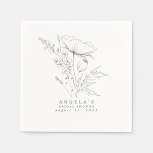 Hand-drawn Wildflowers Elegant Minimalist Napkins