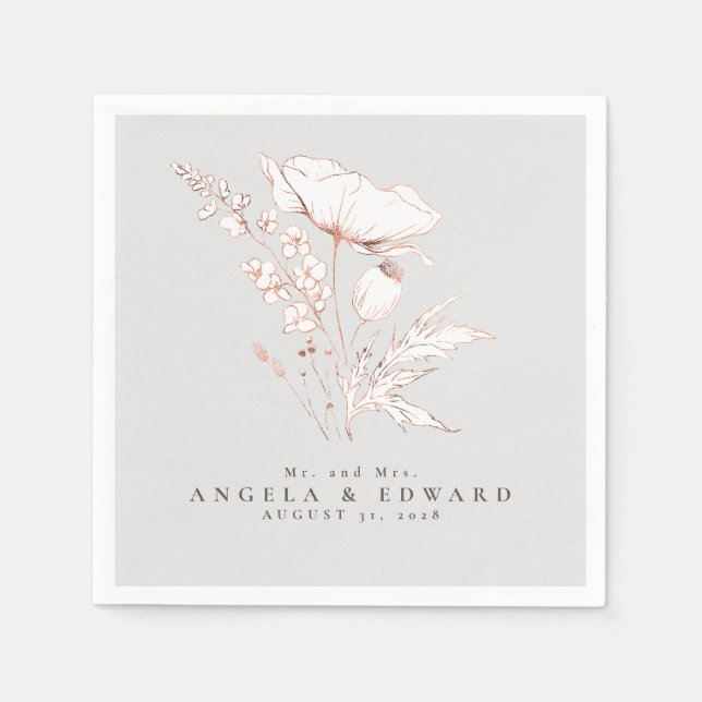 Hand-drawn Wildflowers Elegant Minimalist Wedding  Napkin (Front)