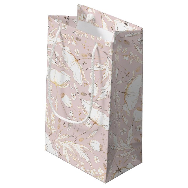 Hand-drawn Wildflowers Elegant Modern Gold Small Gift Bag (Back Angled)