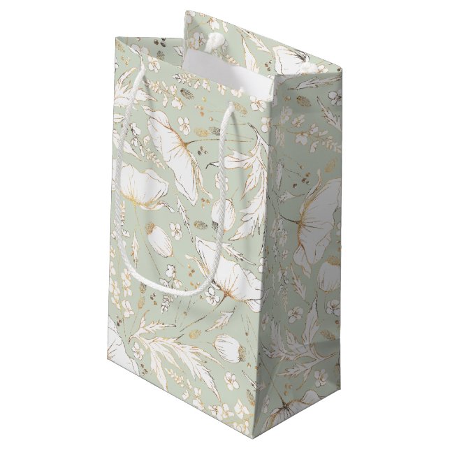 Hand-drawn Wildflowers Elegant Modern Gold Small Gift Bag (Back Angled)