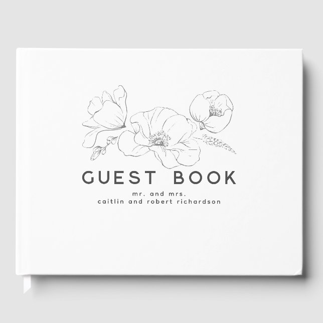 Hand-drawn Wildflowers Elegant Modern Guest Book (Front)