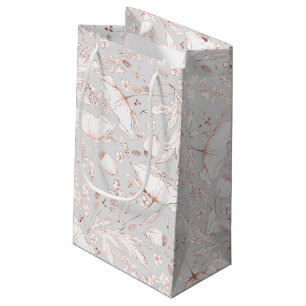 Hand-drawn Wildflowers Elegant Modern Pink Grey Small Gift Bag