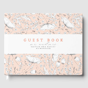 Hand-drawn Wildflowers Elegant Peach Wedding Guest Book