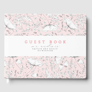 Hand-drawn Wildflowers Elegant Pink Wedding Guest Book