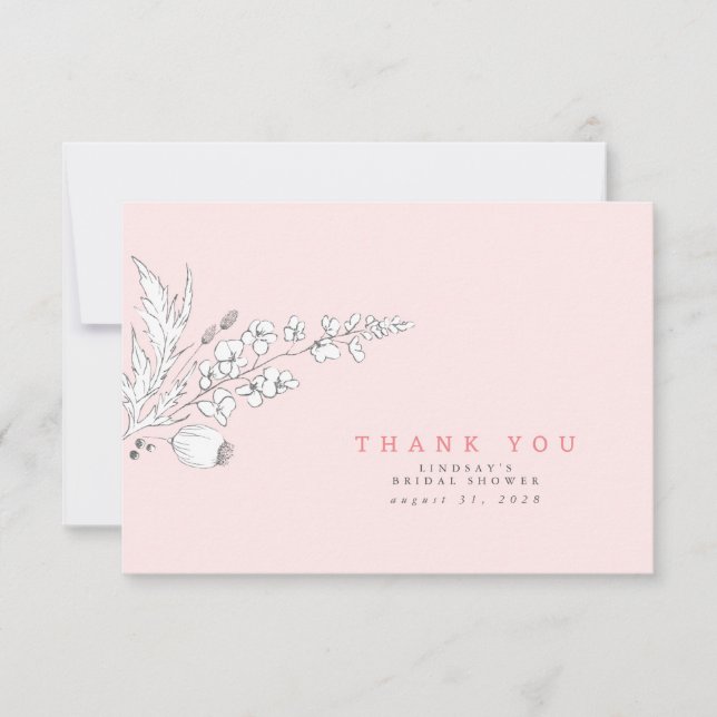 Hand-drawn Wildflowers Elegant Thank You Card (Front)