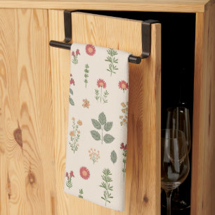 Hand Drawn Wildflowers Farmhouse Vintage Herbal Kitchen Towel