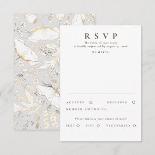 Hand-drawn Wildflowers Gold Wedding RSVP Card