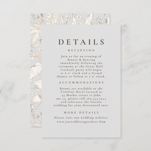 Hand-drawn Wildflowers Pattern Wedding Details Enclosure Card (Front/Back)
