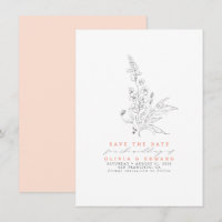 Hand-drawn Wildflowers Peach Colour Save the Date