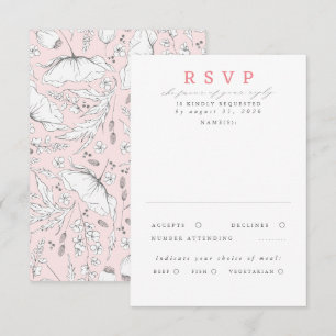 Hand-drawn Wildflowers Pink Wedding RSVP