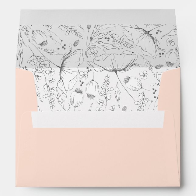 Hand-Drawn Wildflowers Sketch Pattern Modern Peach Envelope (Back (Bottom))