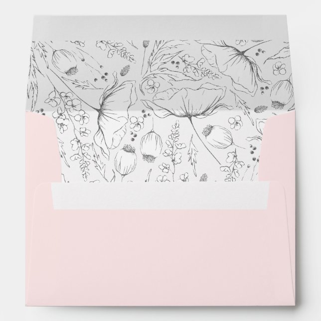 Hand-Drawn Wildflowers Sketch Pattern Modern Pink Envelope (Back (Bottom))