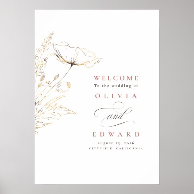 Hand-drawn Wildflowers Wedding Welcome Sign (Front)