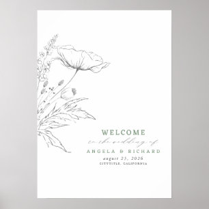 Hand-drawn Wildflowers Wedding Welcome Sign