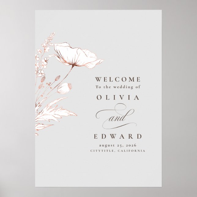 Hand-drawn Wildflowers Wedding Welcome Sign (Front)