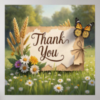 Hand drawn wildflowers, wheat stalks, butterflies