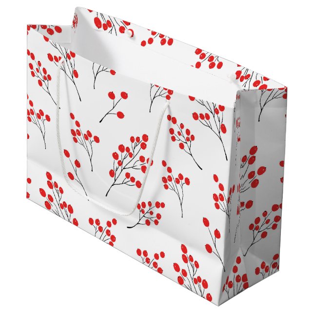 Hand Drawn Winter Berries Pattern Large Gift Bag (Front Angled)