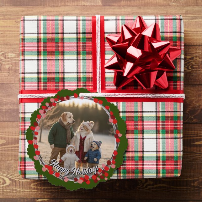 Hand Drawn Winter Berries Wreath Photo Ornament Card (Insitu (Gift))