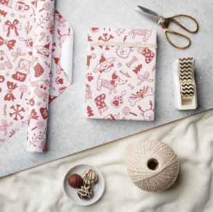 Hand-Drawn Winter Dog Doodle Wrapping Paper Roll
