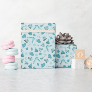 Hand Drawn Winter Pattern Cyan Wrapping Paper Roll